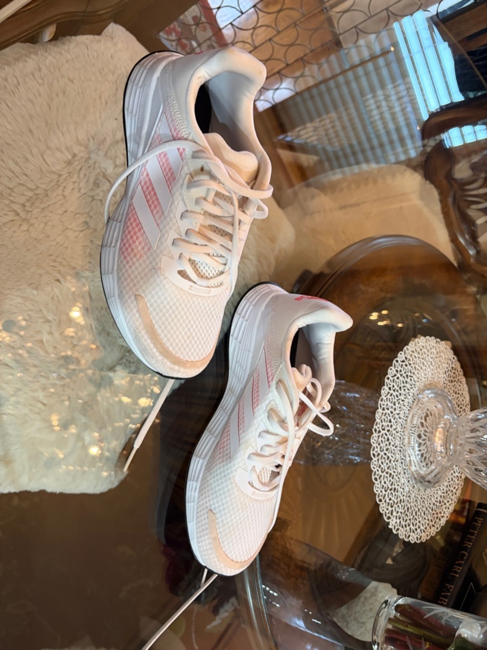 adidas Women's White and Light Pink Mesh Running Shoes